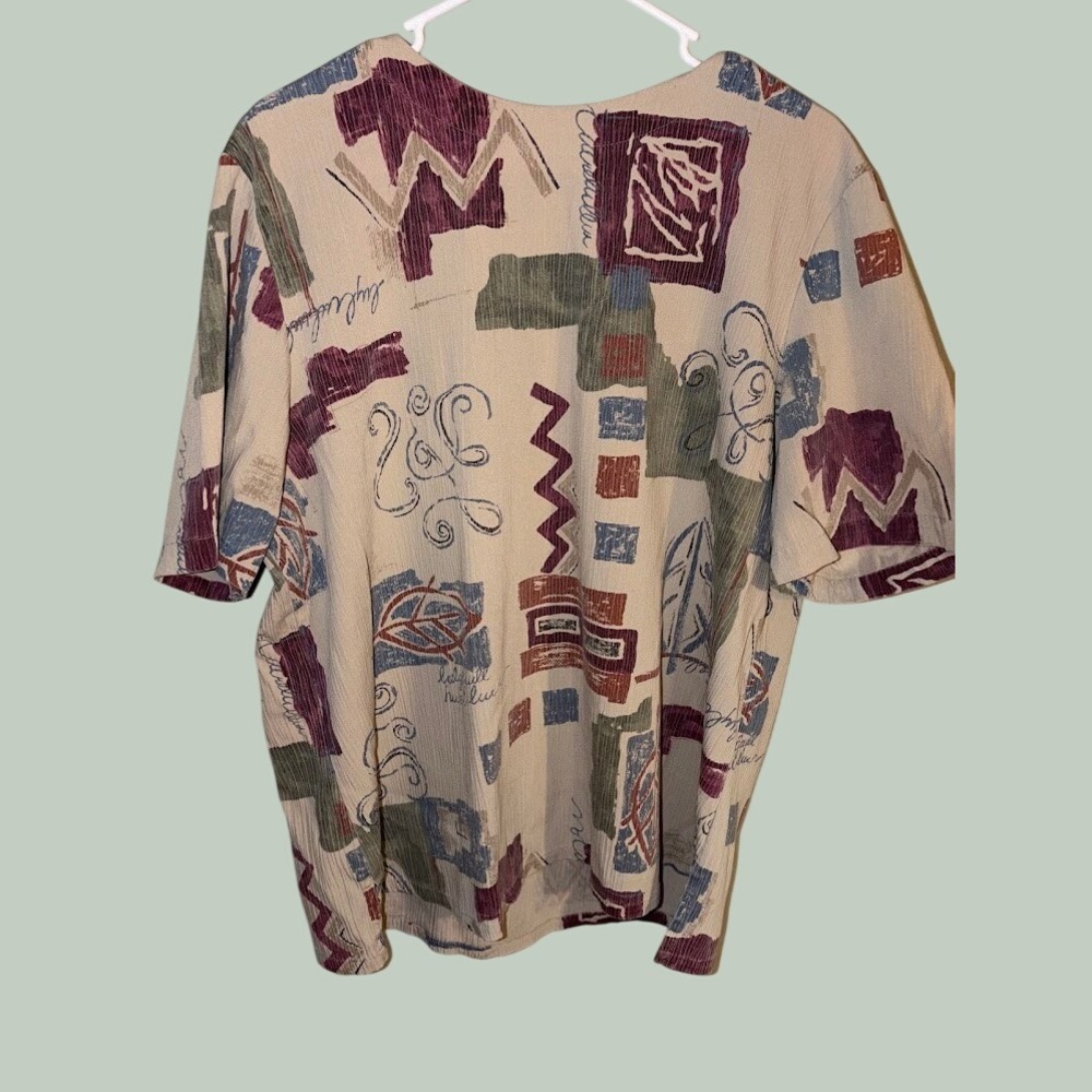 Alfred Dunner Womens 20W Abstract Geometric Print Short Sleeve Top Shoulder Pads